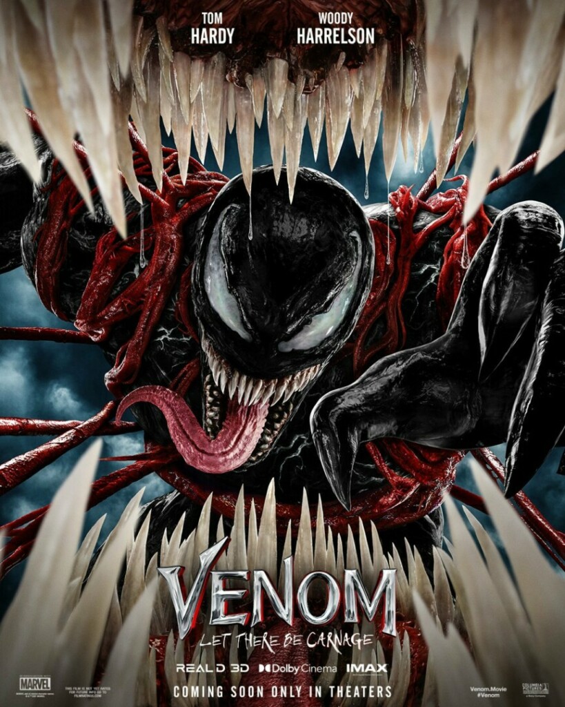 Póster de Venom: Let There Be Carnage que muestra al villano Venom y muchos dientes