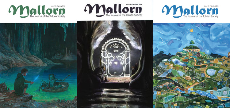 Portadas de varios números de la revista Mallorn de la sociedad Tolkien
