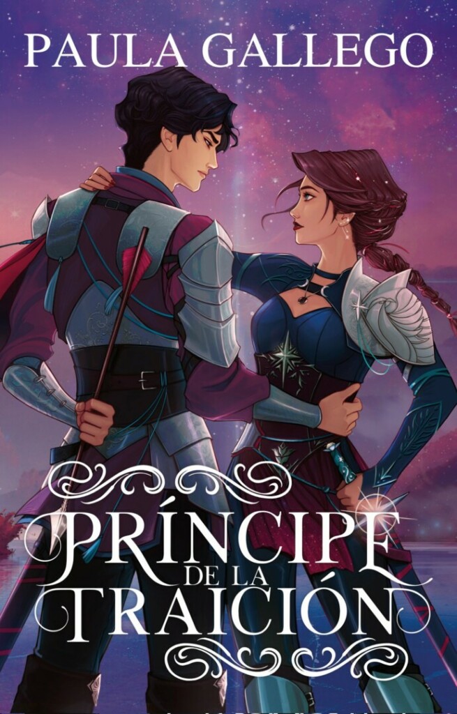 Cubierta de Príncipe de la traición, en la que se ve a los dos personajes principales mirándose a los ojos, mientras el chico sostiene una flecha a su espalda